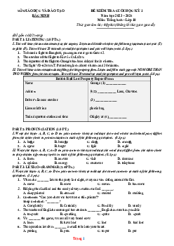 Đề thi học kỳ 1 Tiếng Anh 10 Sở GD Bắc Ninh 2023-2024 (có đáp án)