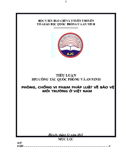 Tiểu luận ''Phòng, chống vi phạm pháp luật về bảo vệ môi trường ở Việt Nam''