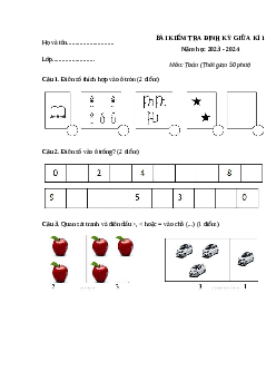Đề thi giữa kì học kì 1 môn Toán lớp 1 | Đề 2 | Kết nối tri thức