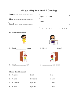 Giải Bài tập Tiếng Anh 3 Unit 0 Greetings