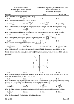 Đề học kỳ 1 Toán 12 năm 2023 – 2024 trường THPT Phan Ngọc Hiển – Cà Mau
