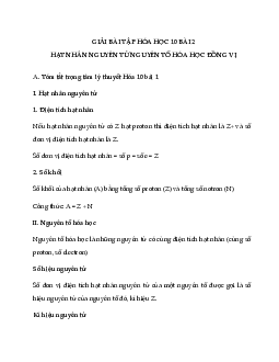 Giải bài tập Hóa 10 Bài 2: Hạt nhân nguyên tử, nguyên tố hoá học, đồng vị