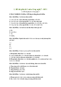 Đề thi giữa kì 2 Công nghệ 7 - Đề 1 năm 2024 | Kết nối tri thức Sách mới