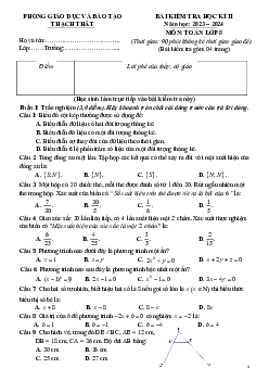 Đề thi học kì 2 Toán 8 năm 2023 – 2024 phòng GD&ĐT Thạch Thất – Hà Nội