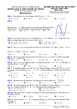 Đề thi thử THPT Quốc gia 2022 môn Toán trường THPT Nguyễn Tất Thành, Hà Nội (có đáp án)