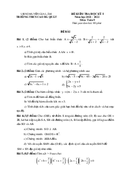 Đề thi học kỳ 1 Toán 9 năm 2021 – 2022 trường THCS Cao Bá Quát – Hà Nội