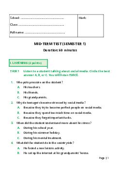 Đề thi giữa học kì 1 môn tiếng Anh lớp 8 năm 2023 - 2024 (Global Success) - Đề 1