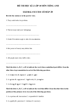 Đề thi tiếng Anh lớp 10 học kì 2 Global Success số 5(có đáp án)