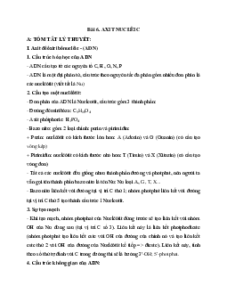 Tóm tắt lý thuyết Sinh học 10 bài 6: Axit nuclêic