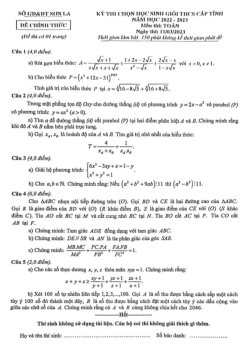 Đề học sinh giỏi cấp tỉnh Toán THCS năm 2022 – 2023 sở GD&ĐT Sơn La