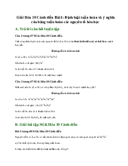 Giải Hóa 10 Bài 8: Định luật tuần hoàn và ý nghĩa của bảng tuần hoàn các nguyên tố hóa học Cánh diều