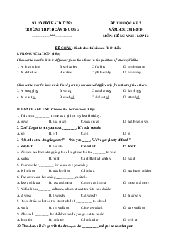 Đề thi học kỳ 2 môn Tiếng Anh lớp 12 trường THPT Đoàn Thượng, Hải Dương năm học 2014 - 2015