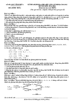 Đề thi học sinh giỏi lớp 11 THPT tỉnh Vĩnh Phúc năm 2012 môn Hóa học  (có đáp án)