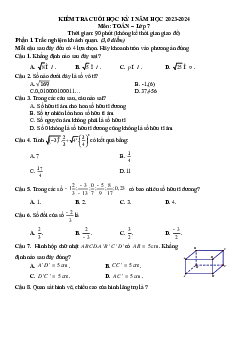 Đề thi học kì 1 môn Toán 7 năm 2023 - 2024 sách Kết nối tri thức với cuộc sống - Đề 6