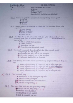 Đề ôn tập | Nhân ọc đại cương | Đại học Khoa học Xã hội và Nhân văn, Đại học Quốc gia Thành phố HCM