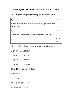 Đề thi học kì 1 môn Toán 4 năm 2023 - 2024 sách Cánh diều | đề2
