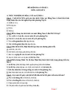 Đề ôn thi HK1 Lịch Sử 8 năm 2022-2023 (có đáp án)