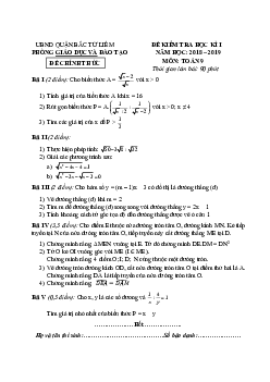Đề kiểm tra học kỳ 1 Toán 9 năm 2018 – 2019 phòng GD và ĐT Bắc Từ Liêm – Hà Nội
