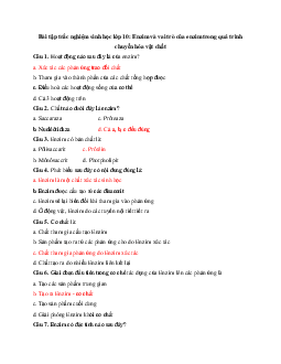 Bài tập trắc nghiệm sinh học lớp 10: Enzim và vai trò của enzim trong quá trình chuyển hóa vật chất