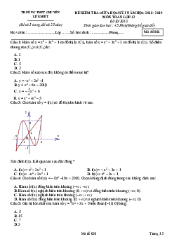 Đề kiểm tra giữa học kỳ 1 Toán 12 năm học 2018 – 2019 trường THPT chuyên Lê Khiết – Quảng Ngãi