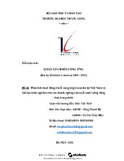 Tiểu luận "Phân tích hoạt động logistics của công ty Coca - Cola Việt Nam" | Đại học Thăng Long