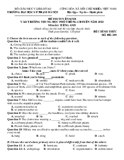Đề Thi Tuyển Sinh Vào Trường Trung Học Phổ Thông Chuyên Năm 2018 Môn Thi Tiếng Anh