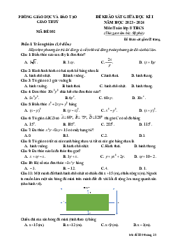 Đề giữa học kì 1 Toán 8 năm 2023 – 2024 phòng GD&ĐT Giao Thuỷ – Nam Định