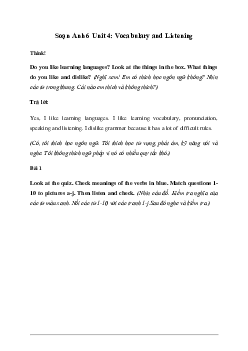 Giải Tiếng Anh 6 Unit 4: Vocabulary and Listening - Friends Plus