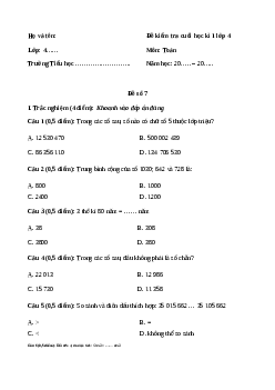 Đề thi cuối học kì 1 lớp 4 môn Toán Chân trời sáng tạo - Đề số 7