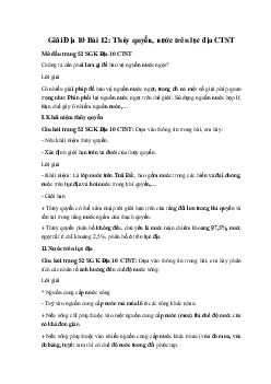 Giải Địa 10 Bài 12: Thủy quyển, nước trên lục địa CTST ( có đáp án)
