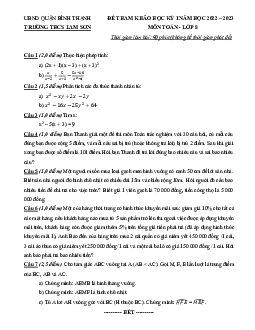 Đề tham khảo cuối kỳ 1 Toán 8 năm 2022 – 2023 trường THCS Lam Sơn – TP HCM