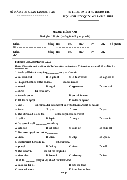 Đề thi chọn đội tuyển dự thi học sinh giỏi quốc gia lớp 12 THPT NĂM 2020- Sở giáo dục & đào tạo Nghệ An