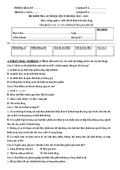 Đề thi học kì 1 môn Công nghệ 6 năm 2023 - 2024 sách Kết nối tri thức với cuộc sống | Đề 2
