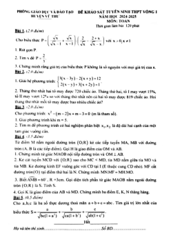 Đề thi thử vào 10 vòng 1 môn Toán năm 2024 – 2025 phòng GD&ĐT Vũ Thư – Thái Bình