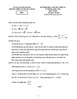 Đề thi cuối kỳ 1 Toán 11 năm 2020 – 2021 trường Lương Đắc Bằng – Thanh Hóa
