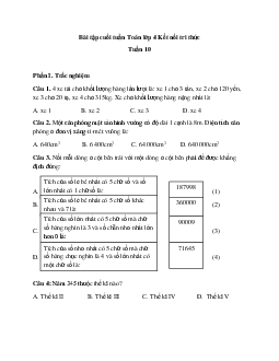 Bài tập cuối tuần Toán lớp 4 Kết nối tri thức - Tuần 10 (Cơ bản)