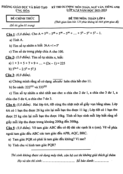 Đề Olympic Toán 6 năm 2021 – 2022 phòng GD&ĐT Ứng Hòa – Hà Nội