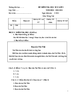 Đề thi học kì 2 Tiếng Việt lớp 1 sách Cánh Diều năm 2024