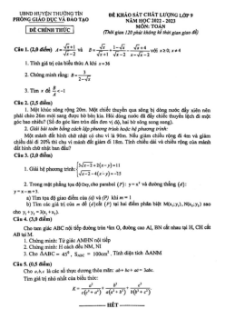 Đề khảo sát Toán 9 năm 2022 – 2023 phòng GD&ĐT Thường Tín – Hà Nội