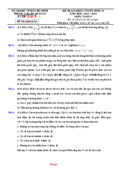 Đề tham khảo tuyển sinh 10 năm 2023-2024 môn toán Phòng GD Quận 10 mã đề Quận 10-1 (có đáp án và lời giải chi tiết)