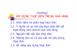 Chương 2: Xây dựng thực đơn trong nhà hàng - Quản trị du lịch | Đại học Bà Rịa- Vũng Tàu