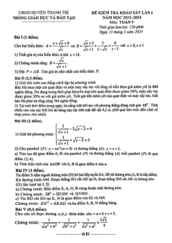 Đề khảo sát lần 1 Toán 9 năm 2023 – 2024 phòng GD&ĐT Thanh Trì – Hà Nội