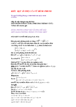 Phương pháp đặt ẩn phụ không hoàn toàn giải phương trình vô tỷ – Vũ Hồng Phong