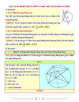 Tài liệu Toán 9 chủ đề góc có đỉnh bên trong đường tròn, bên ngoài đường tròn