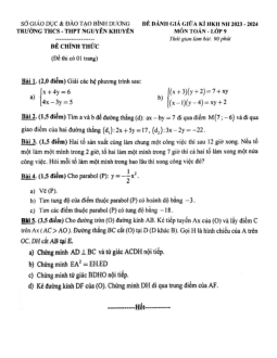 Đề thi giữa HK2 Toán 9 năm 2023 – 2024 trường THCS – THPT Nguyễn Khuyến – Bình Dương