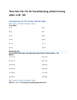 Toán lớp 2 bài 33: Ôn tập phép cộng, phép trừ trong phạm vi 20, 100 | Kết nối tri thức