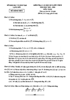 Đề kiểm tra cuối học kì 2 Toán 9 năm 2023 – 2024 sở GD&ĐT Lạng Sơn