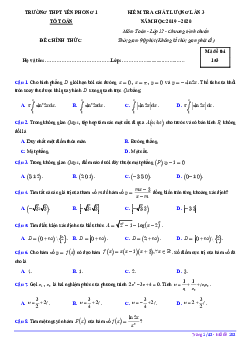 Đề kiểm tra Toán 12 lần 3 năm 2019 – 2020 trường THPT Yên Phong 1 – Bắc Ninh