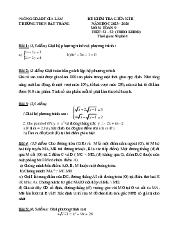 Đề thi giữa kì 2 Toán 9 năm 2023 – 2024 trường THCS Bát Tràng – Hà Nội