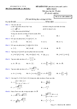 Đề kiểm tra chất lượng giữa kỳ I môn Toán lớp 10 trường THPT Thuận Thành 3 – Bắc Ninh